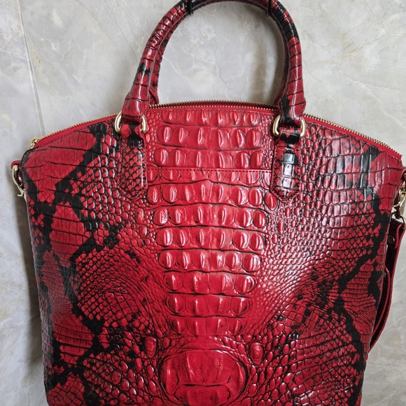Brahmin Red and Black Croc-Embossed Shoulder Bag - Picture 10 of 14